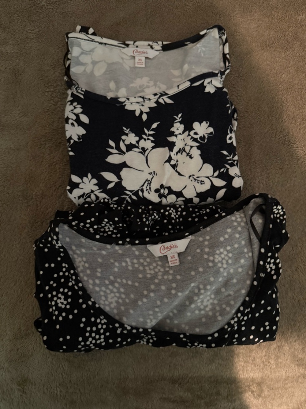 Candie's Black and White Floral & Polka Dot Tank Top Duo